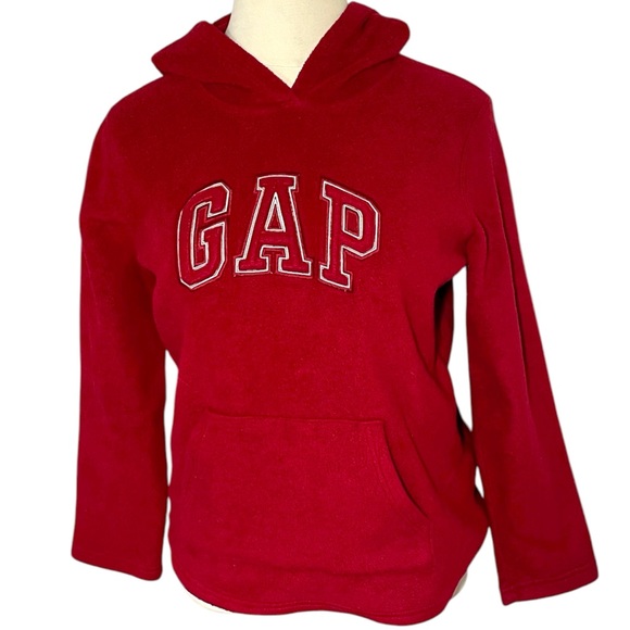Gap Red White Fleece Hoodie Embroidered Graphic Polyester Sweatshirt Woman’s XL - Picture 1 of 17